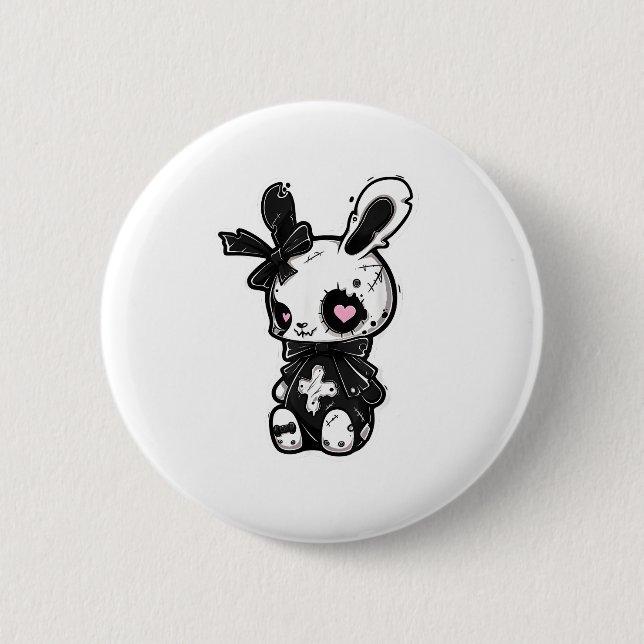 Goth Bunny Kawaii Rabbit E-Girl Cute Gothic Outfit 2 Inch Round Button (Front)