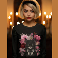 Goth Cat and roses Gothic Black and White cats