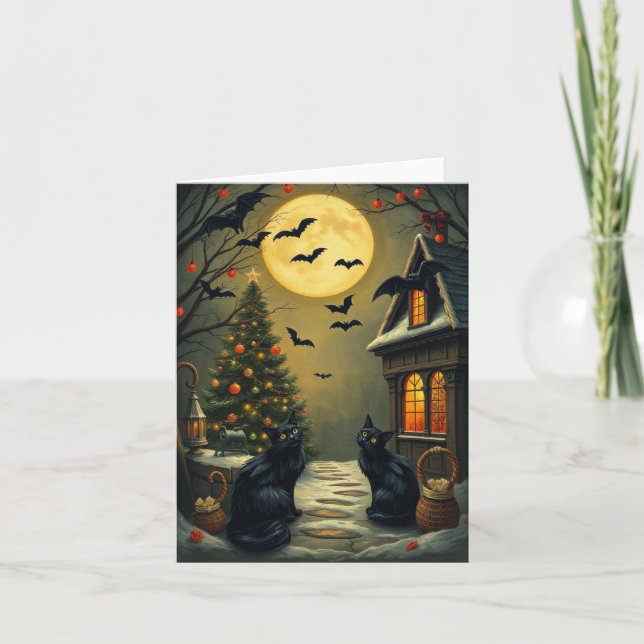 Goth Cat Christmas  Holiday Card (Front)