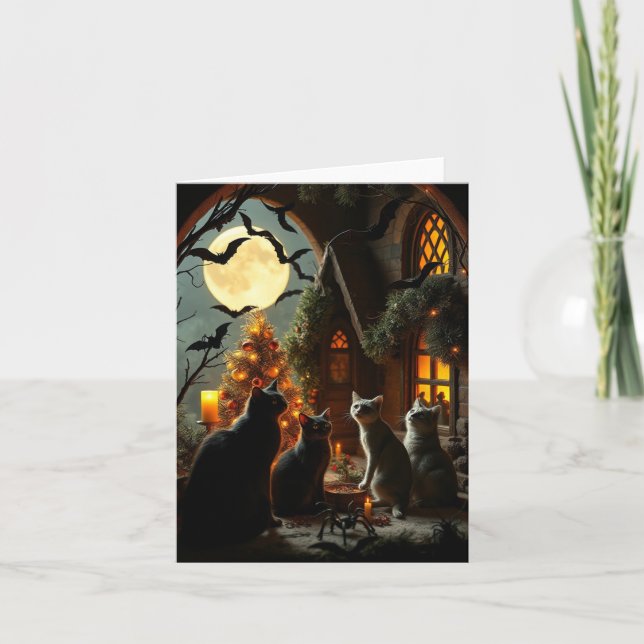 Goth Cat Christmas  Holiday Card (Front)