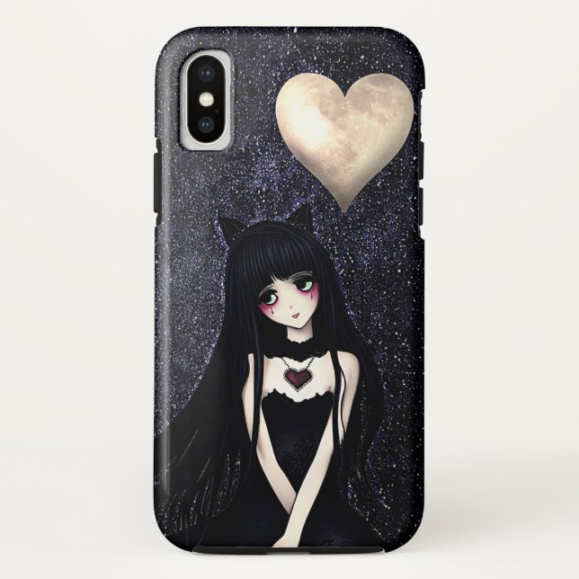 Goth Cat Girl under Heart Moon Case-Mate iPhone Case (Back)