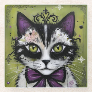 Goth Cat Glass Coaster