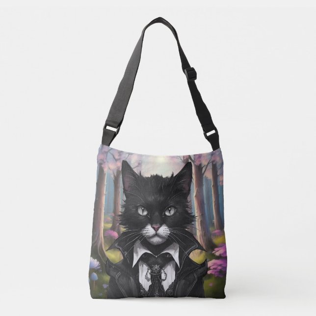 Goth cat pastel woodland gothic fairy tale crossbody bag (Front)