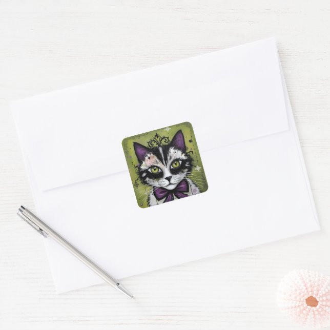 Goth Cat Square Sticker (Envelope)