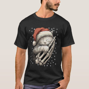 Goth Christmas Cat Santa Hat Skeleton Hand Gothic T-Shirt
