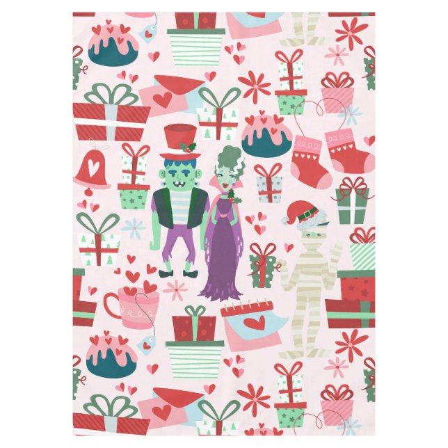 goth christmas horror Bride Frankenstein Mummy  Tablecloth (Front)