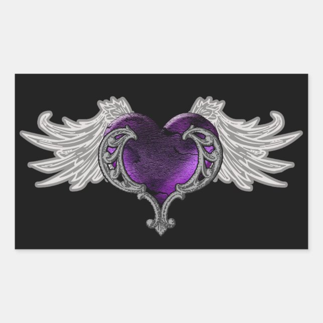 Goth Coeur pourpre avec Ange Ailes Sticker (Devant)