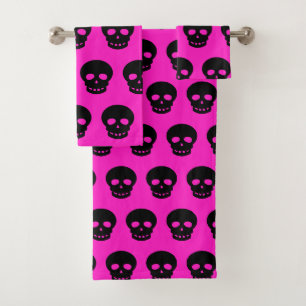 Goth coloré Noir Hot rose Motif crâne brillant