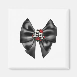 Goth Coquette Two Headed Rose Skull Big Black Shin Magnet