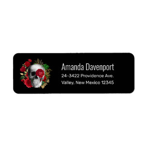 Goth Crâne avec Fleurs rouges et Feuilles d'or