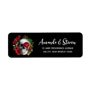 Goth Crâne avec Fleurs rouges et Feuilles d'or