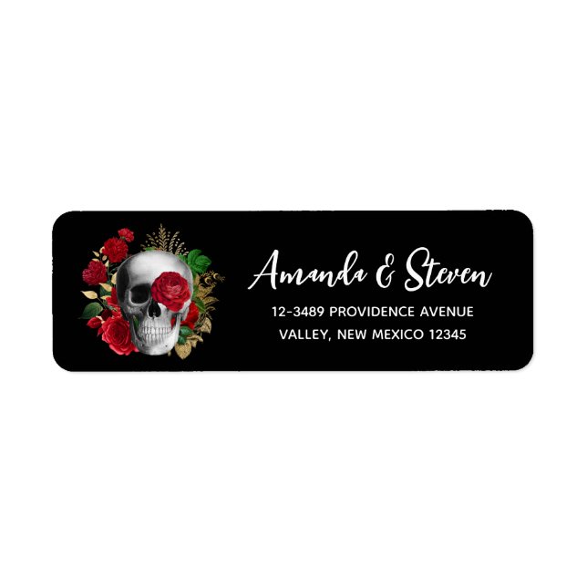 Goth Crâne avec Fleurs rouges et Feuilles d'or (Devant)