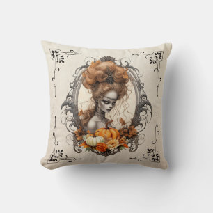 Goth Creepy Lady Pumpkins Throw Pillow