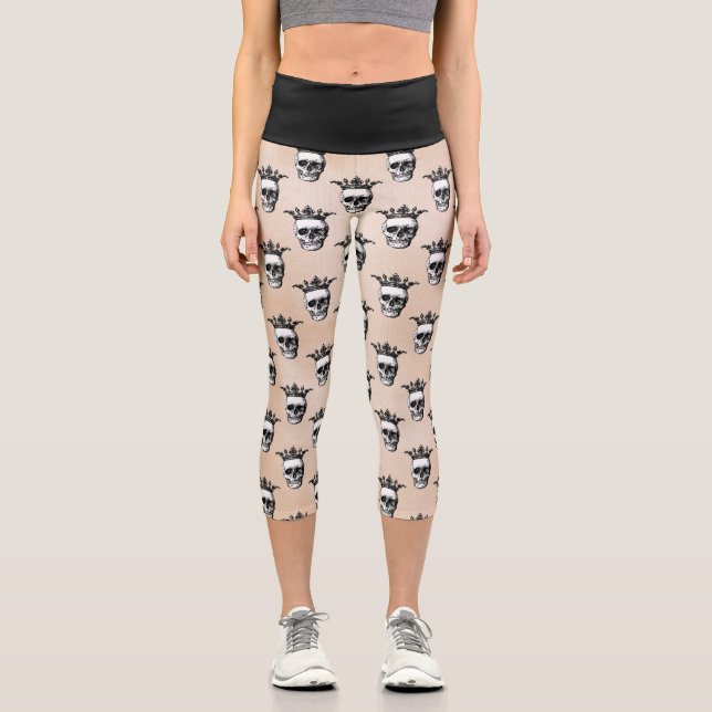 Goth Crown Skull Pattern Capri Leggings (Front)
