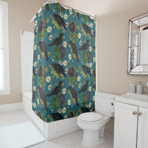 Goth Crows & Black Roses Deep Teal Pattern