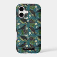 Goth Crows & Black Roses Deep Teal Pattern