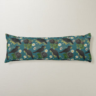 Goth Crows & Black Roses Deep Teal Pattern Body Pillow
