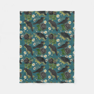 Goth Crows & Black Roses Deep Teal Pattern Fleece Blanket