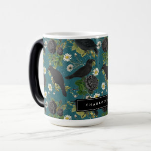 Goth Crows & Black Roses Deep Teal Pattern Magic Mug