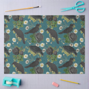 Goth Crows & Black Roses Deep Teal Pattern Tissue Paper