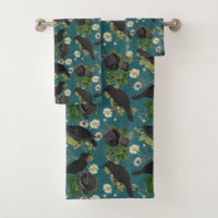 Goth Crows et Roses noirs Profond Turquoise Motif
