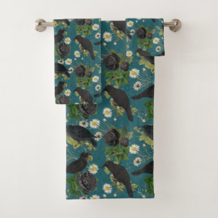 Goth Crows et Roses noirs Profond Turquoise Motif
