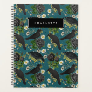 Goth Crows et Roses noirs Profond Turquoise Motif