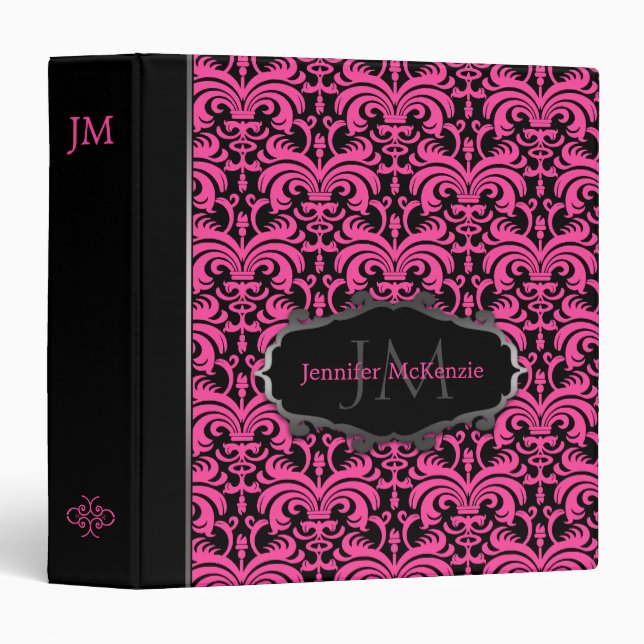 Goth Damask Black and Pink (any colour) binder (Front/Spine)