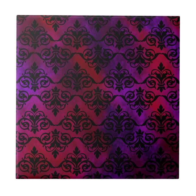 Goth Damask with Black over Purple and Red Tile (Front)