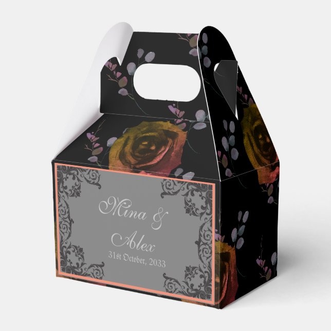 Goth Dark Floral Personalized Wedding  Favour Box (Front Side)