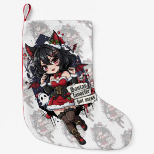 Goth Devil Chibi Girl Christmas Hot Mess Small Christmas Stocking