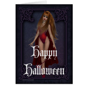 Goth Devil Woman Happy Halloween Card