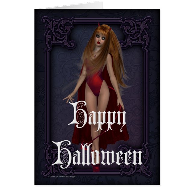 Goth Devil Woman Happy Halloween Card (Front)