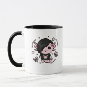 Goth E-Girl Axolotl with Pink Chains and Hearts Mug