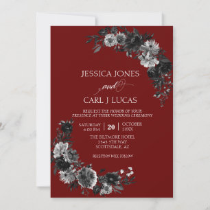 Goth Elegant Black Watercolor Flower Rose Invitation