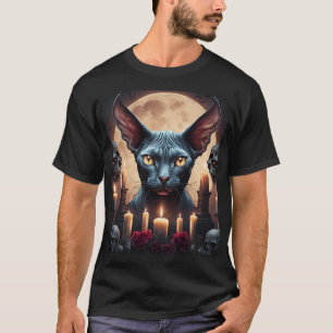 Goth Elf Sphynx Chat Art Occulte Halloween T-shirt