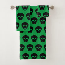Goth Emerald Forest Dark Green Black Skull Pattern