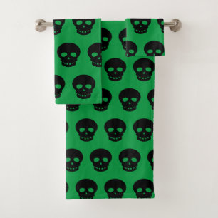Goth Emerald Forest Dark Green Black Skull Pattern Bath Towel Set