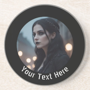 Goth Emo Moody Dark Gothic Black Custom Photo Text Coaster