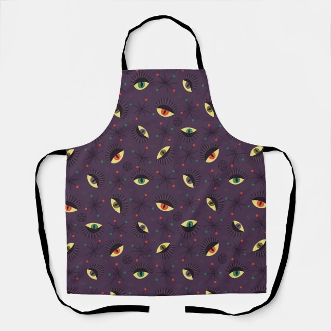 Goth Eyes Witchy Purple Pattern Occult Apron (Front)
