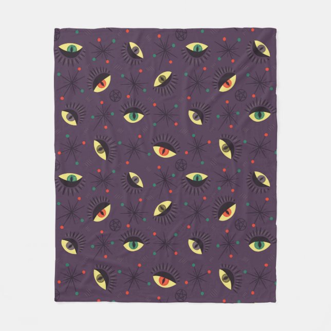 Goth Eyes Witchy Purple Pattern Occult Fleece Blanket (Front)