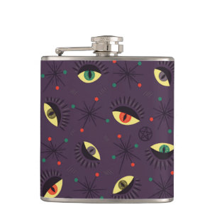 Goth Eyes Witchy Purple Pattern Occult Hip Flask