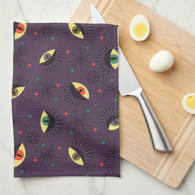 Goth Eyes Witchy Purple Pattern Occult Kitchen Towel (Quarter Fold)