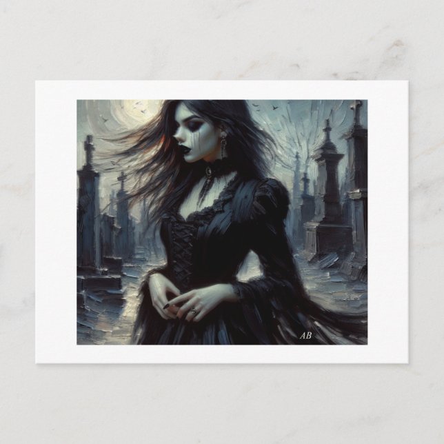 Goth Female Among The Graves,  Postcard (Front)