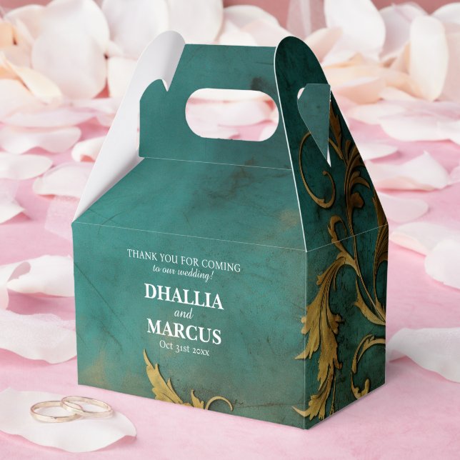 Goth Floral Teal And Gold Favor Box (Wedding)