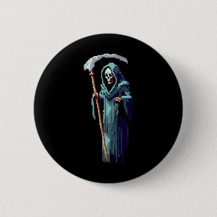 Goth Gamer 8 Bit Pixel Art Video Game Grim Reaper  2 Inch Round Button
