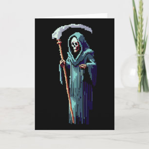 Goth Gamer 8 Bit Pixel Art Video Game Grim Reaper  Card