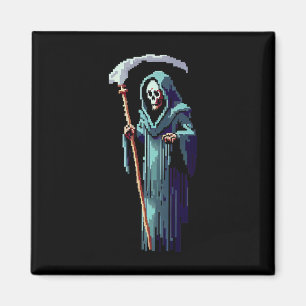 Goth Gamer 8 Bit Pixel Art Video Game Grim Reaper  Magnet