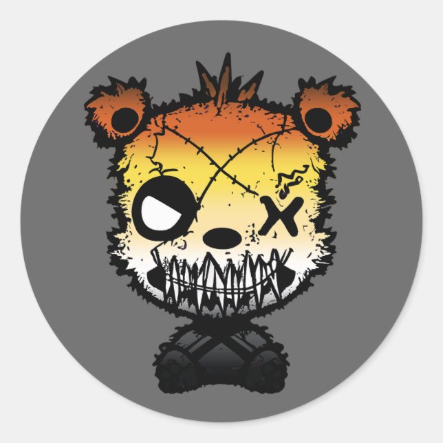 Goth Gay Bear Pride Flag Coloured Bear Classic Round Sticker (Front)