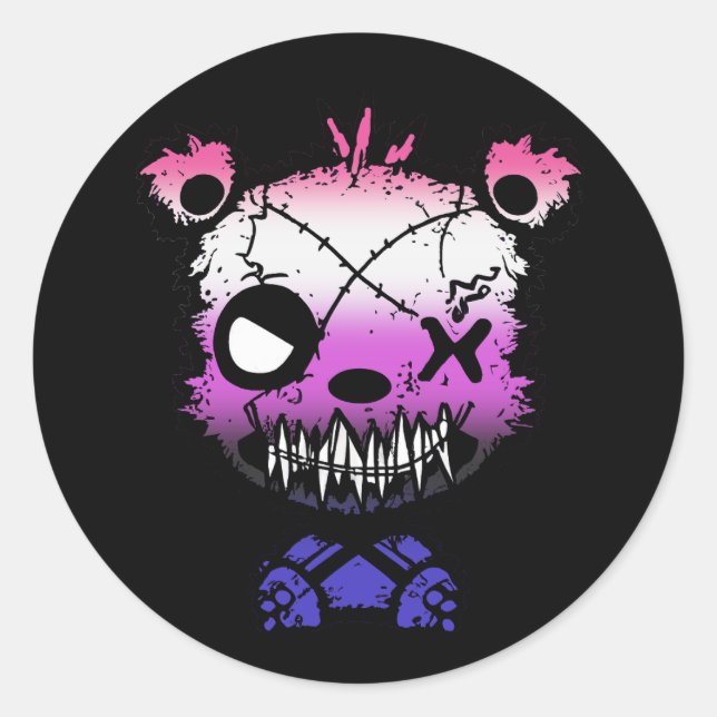 Goth Genderfluid Pride Flag Coloured Bear Classic Round Sticker (Front)